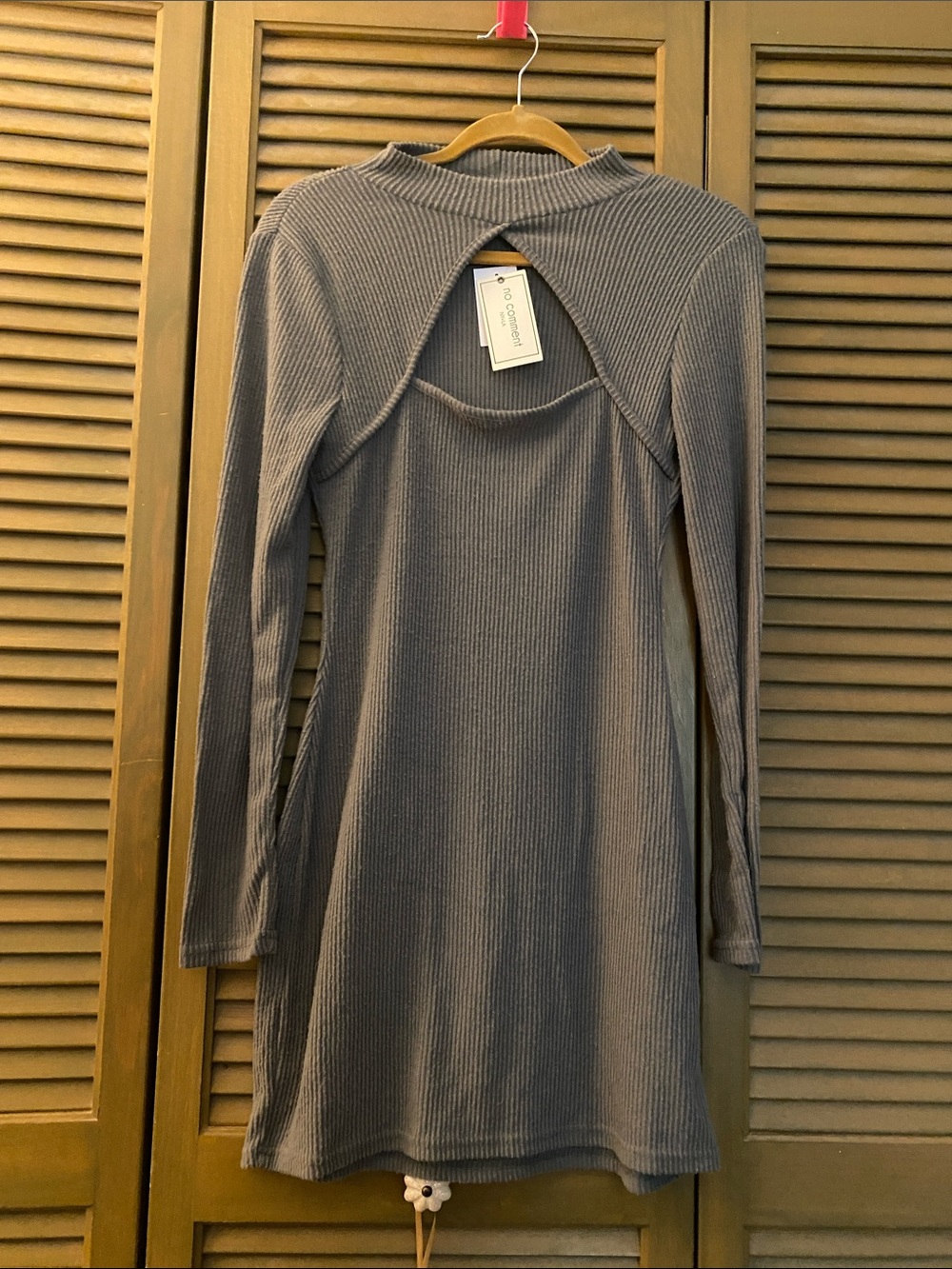 No Comment Ribbed Long-Sleeve Cutout Dress